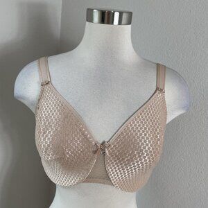 Chantelle Bra Womens 32DDDD Beige Jacquard Minimizer Underwire Unlined Full Cup